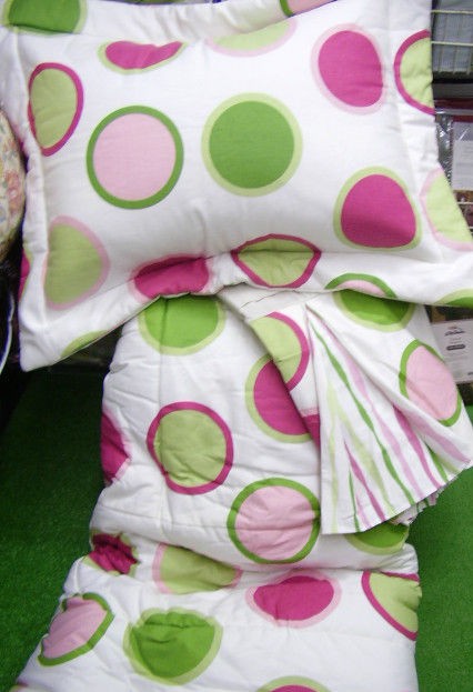 TWISTER HOT PINK LIME GREEN POLKA DOT CIRCLES COMFORTER SET   QUEEN or 
