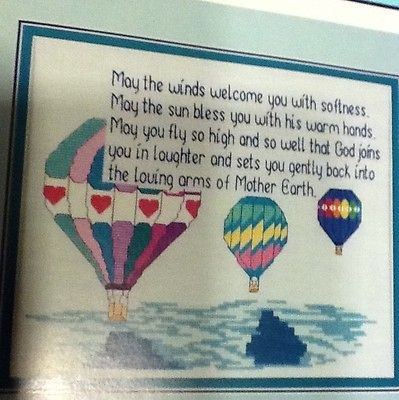   Prayer Hot Air Balloon Cross Stitch Kit Linen Floss Jan Hunt Daystar