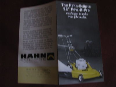 HAHN ECLIPSE 22 POW R PRO MOWER BROCHURE *** VINTAGE