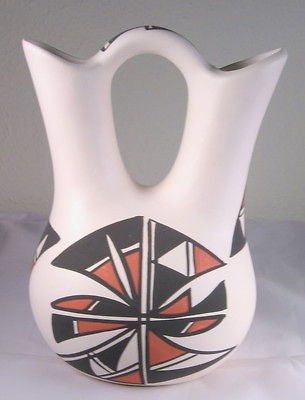 ACOMA POTTERY WEDDING VASE, NATIVE AMERICAN GEOMETRIC DESIGN 