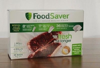 NEW FoodSaver Value Combo Pack 1 8Roll 4 11Rolls 36 Pre Cut Quart 