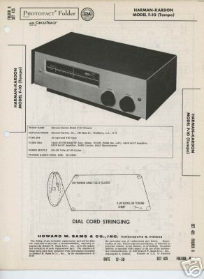 Harman Kardon F 10 Tuner Sams Photofact Tech Docs