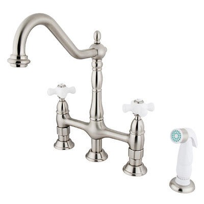 New Center Bridge Brushed Nickel Kitchen Faucet Faucets w/ Side 