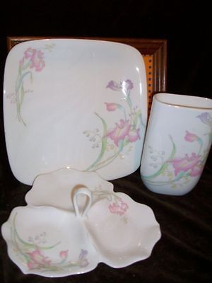   JAPAN MISTY PATTERN VASE PLATTER & SERVING DISH PINK PURPLE IRIS