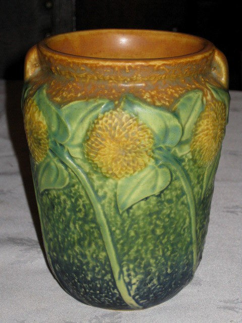   ANTIQUE ROSEVILLE SUNFLOWER ART POTTERY GARDEN POT BOWL FLOWER VASE