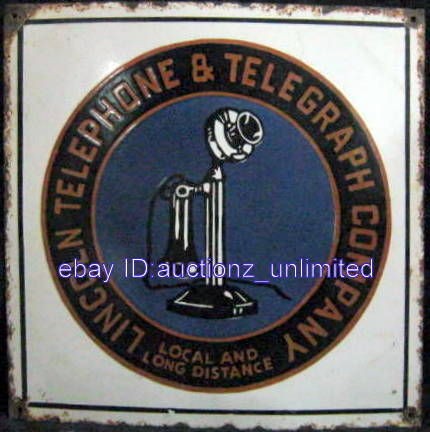 Old Vintage Vitreous Porcelain Enamel Sign LINCOLN TELEPHONE 