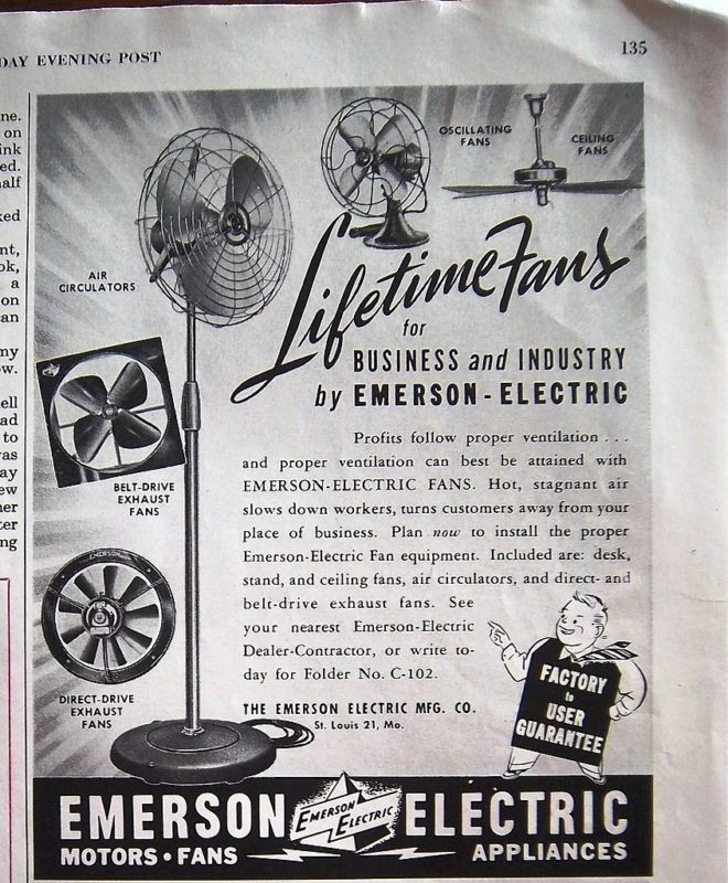 Vintage EMERSON Lifetime Window Circulating Fan Ad