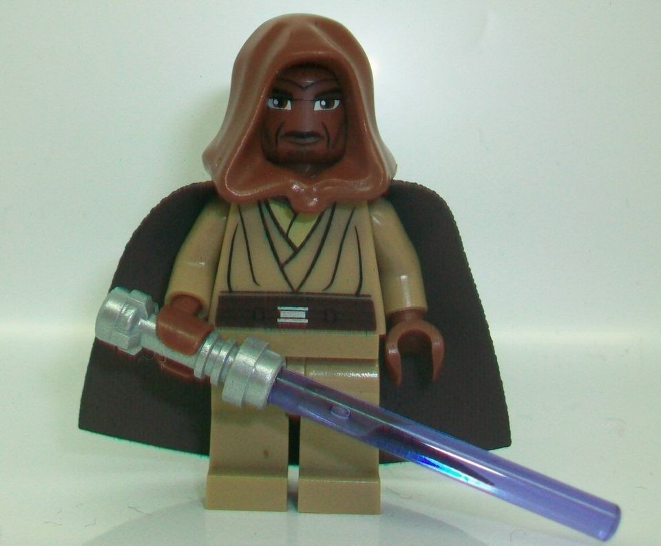 MACE WINDU LEGO STAR WARS MINIFIGURE with HOOD LIGHTSABER & CUSTOM on ...