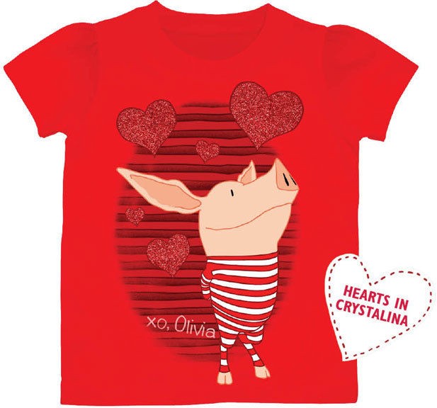 Olivia the Pig Nickelodeon Girls T Shirt Red Stripes XOXO 2T 3T 4T 5T