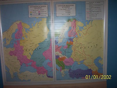 RARE VINTAGE Rand McNally Expansion and Invasions of RUSSIA Pulldown 