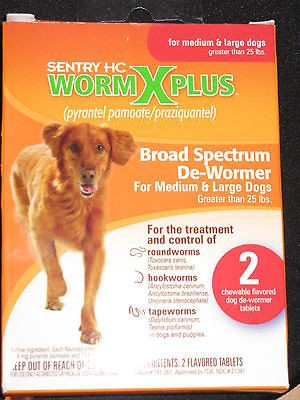 SENTRY HC WORM PLUS DOG DEWORMER ( HOOK, ROUND, TAPEWORM) MED  LARGE 