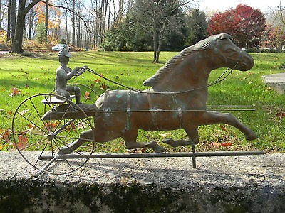 Old American Folk Art Copper Weathervane Sulky & Horse   Antique 