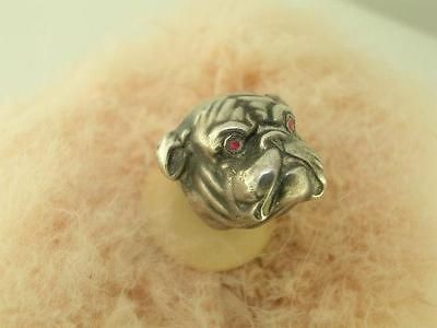 RARE Sterling UNGER BROTHERS Powder Puff   BULLDOG w/ ruby eyes