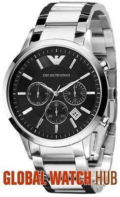 BRAND NEW EMPORIO ARMANI AR2434 MENS CHRONOGRAPH STEEL BLACK WATCH