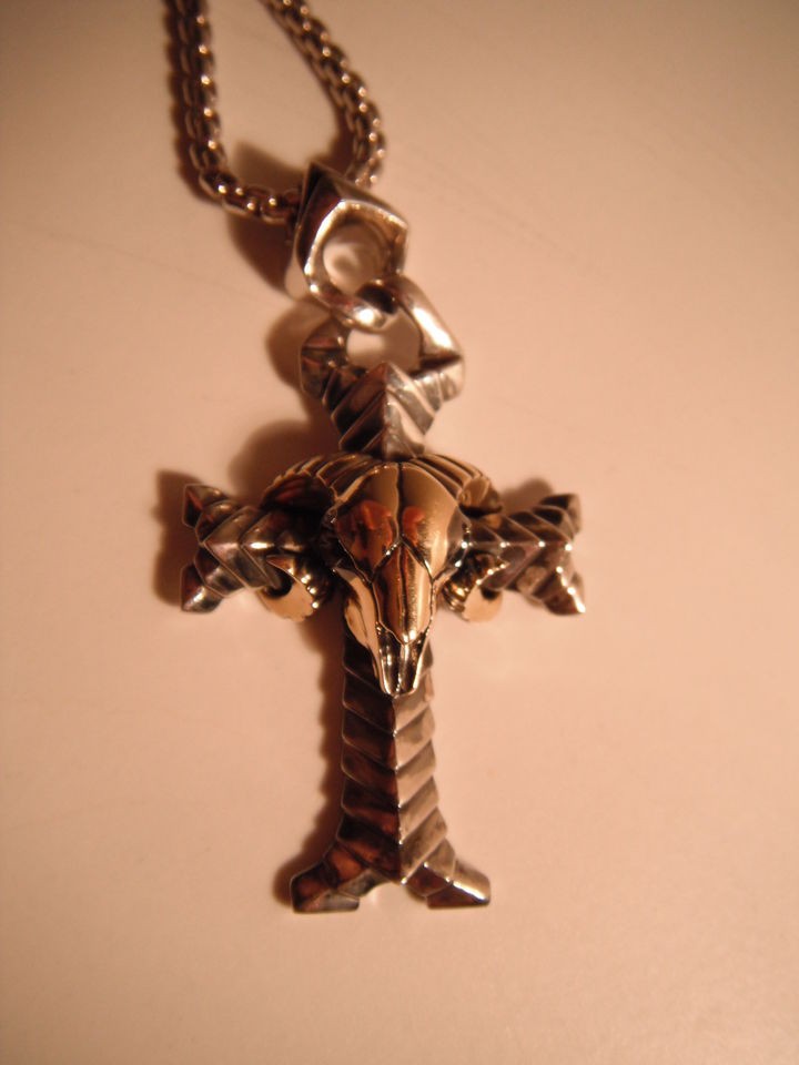 STEPHEN WEBSTER Rams Head Skull Cross pendant necklace ss new