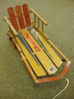   CHAMPION Childs Pull Snow Sled Wood Iron Kalamazoo CIRCA 1960s