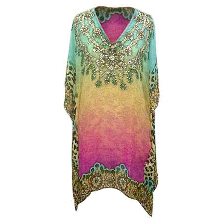   CRYSTAL EMBELLISHED BEACH COVER UP CHIFFON KAFTAN /TUNIC/TOP/DRE​SS