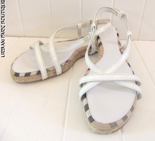 NWOB WOMENS BURBERRY WHITE PATENT ESPADRILLES SZ 7