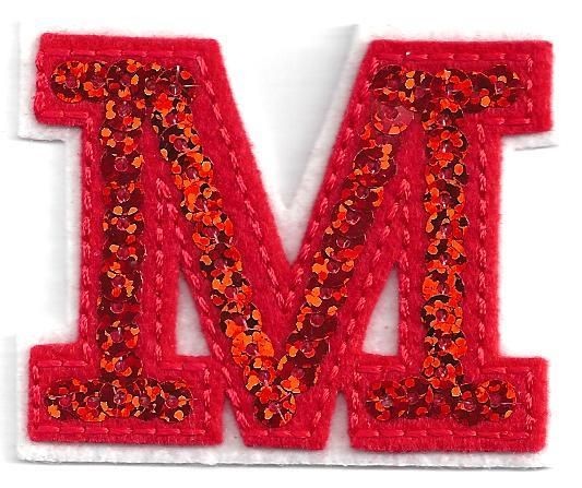 Letters Red Sequin 2 Letter M   Iron On Embroidered Applique