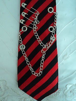   Punk/Goth/Emo Red and Black Stripes School Uniform Neck Tie Chains