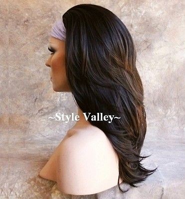 Dark Brown 3/4 Fall Straight Long Natural layers Half Wig Hair Piece 