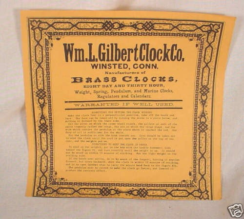 Repro. Gilbert Clock Company Paper Label for OGEE, Etc.