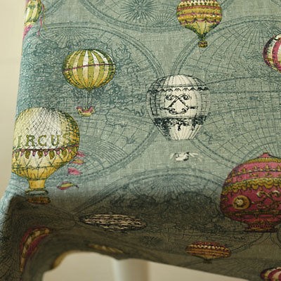 Cotton Linen Fabric   Vintage Hot Balloon Map Ancient Explorer   FQ