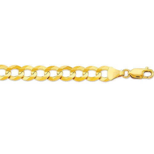 Mens Solid Curb Link Chain Bracelet 14K Yellow Gold 7mm