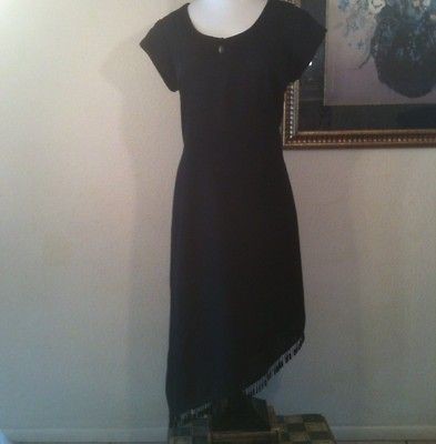 Assymetrical Hem Little Black Dress Size 16 / 1X Fun Fringe Detail At 