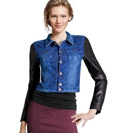 denim jacket leather sleeves in Clothing, 