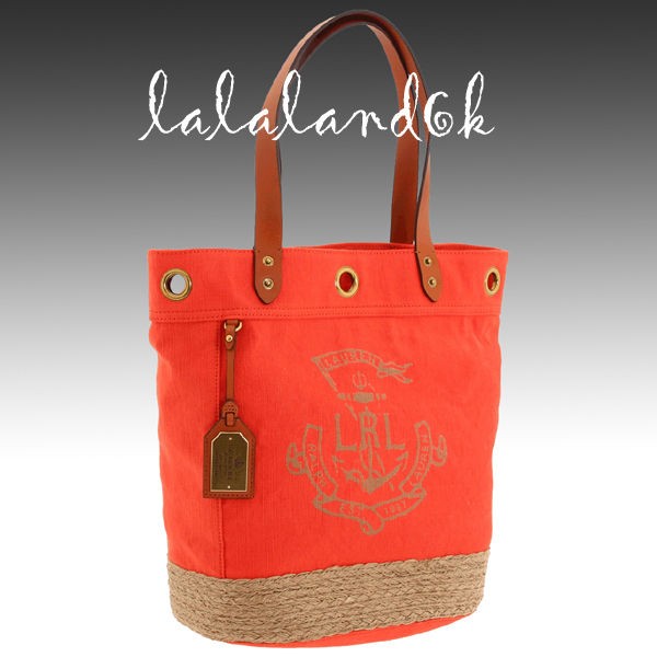 RALPH LAUREN MALDIVES CORAL ESPADRILLE LARGE TOTE SATCHEL SHOULDER BAG 