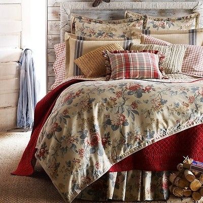   LAKE HOUSE Floral Blue Tan Full Queen Comforter + Shams NEW $460