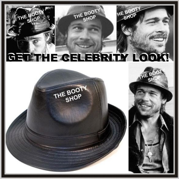 BLACK TRILBY LEATHER LOOK GANSTER FEDORA PORK PIE HAT