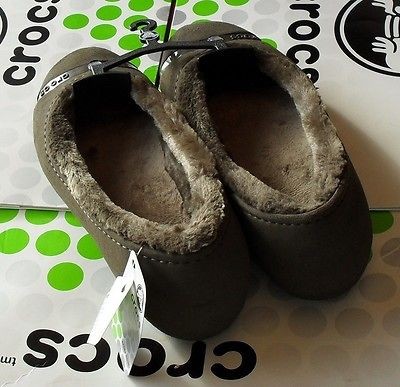 CROCS NANOOK Mary Jane Slip On Fur Flats Shoes~Brown~Wo​mens 8~NWT