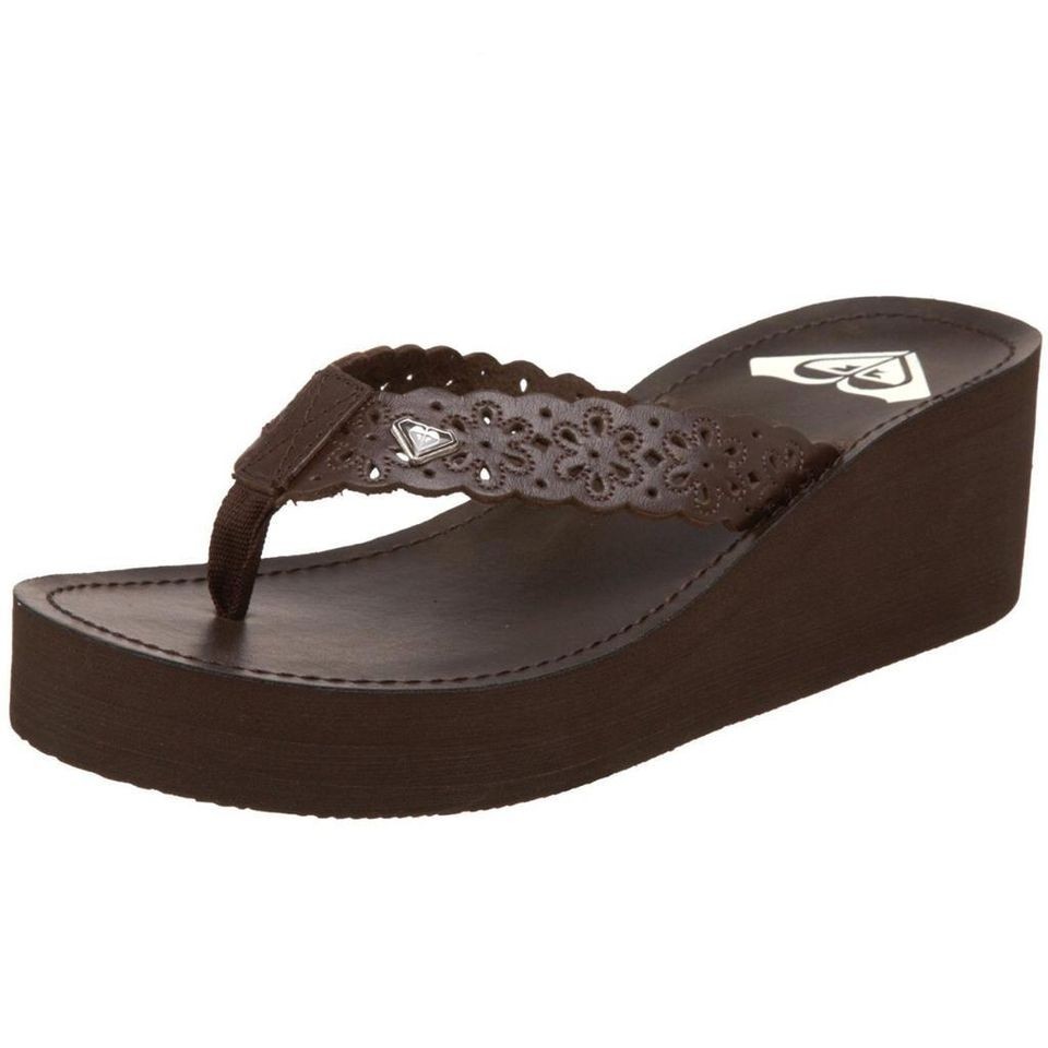 ROXY AZTEC BROWN WEDGE SANDALS FLIP FLOPS $39 MSRP Womens 6 & 7 Med 