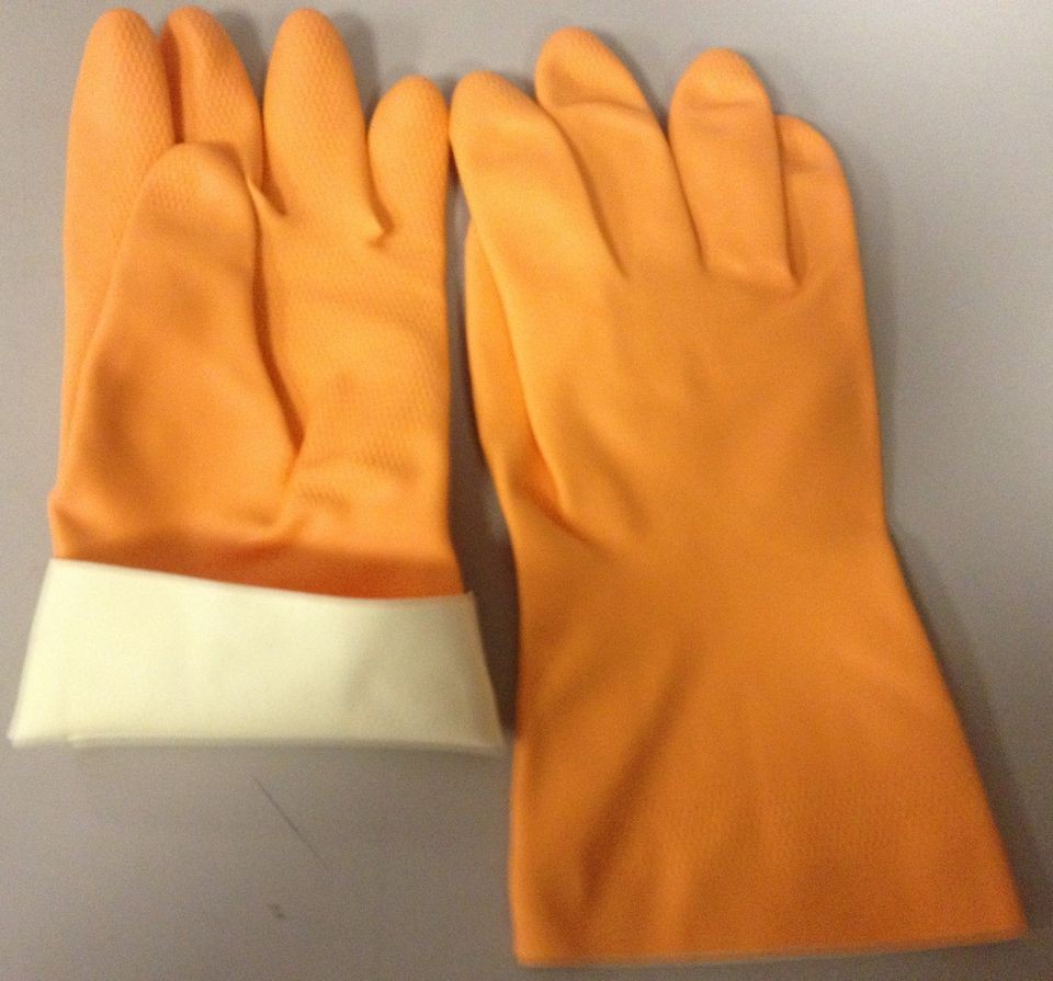   Rubber Latex Kitchen Long Gloves Washing Cleaning Skincare ORANGE X LG