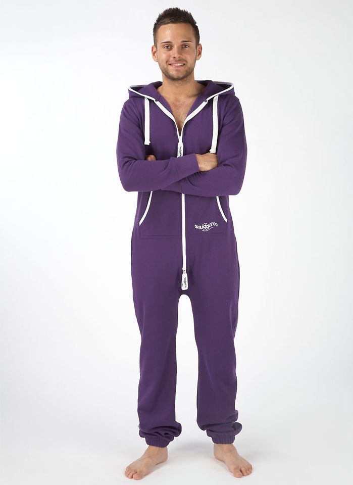 Mens Purple Snuggaroo All In One Piece Jumpsuit Hooded Onesie Jump In