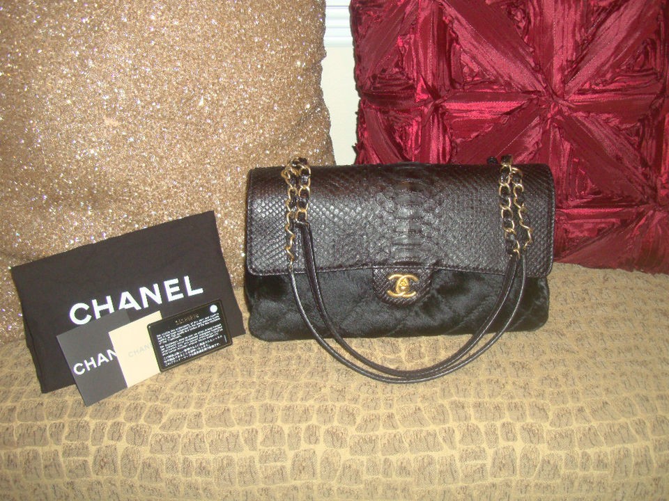 AUTHENTIC CHANEL BLACK PYTHON JUMBO BAG 2010 2011 FALL/$5,995 + TAX