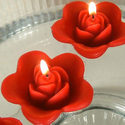 12 Red floating rose wedding candles for table centerpiece reception 