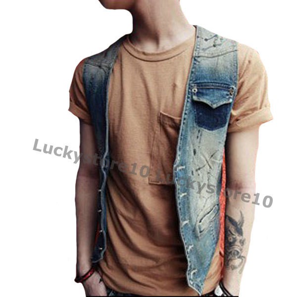 mens jean vest in Vests