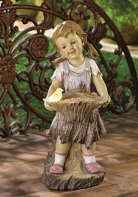 Solar Light Girl Statue Bird Feeder Summer Outside