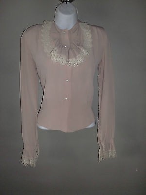 40s PALETTA vtg RAYON crepe SWING blouse CROCHET lace RUFFLE bodice 