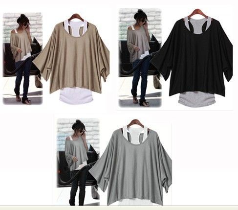 Batwing 2 in 1 One Shoulder Poncho T shirt Blouse & Top Vest Black 