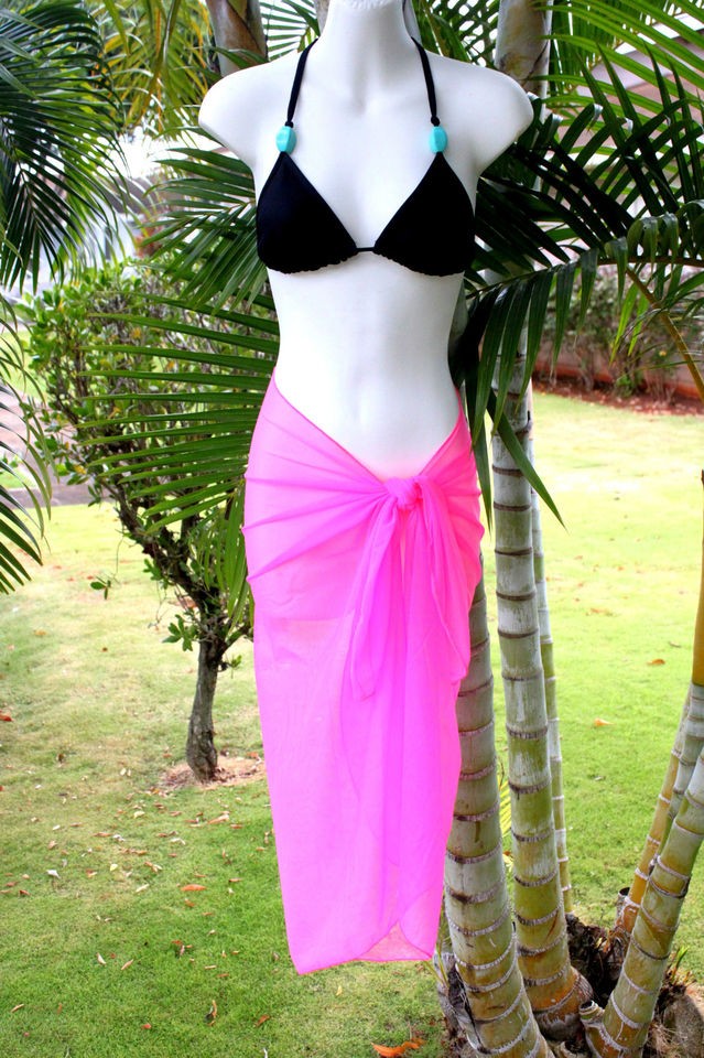 SOLID PINK MESH SARONG PAREO Beach Cover up Wrap Skirt Dress ~ MADE IN 