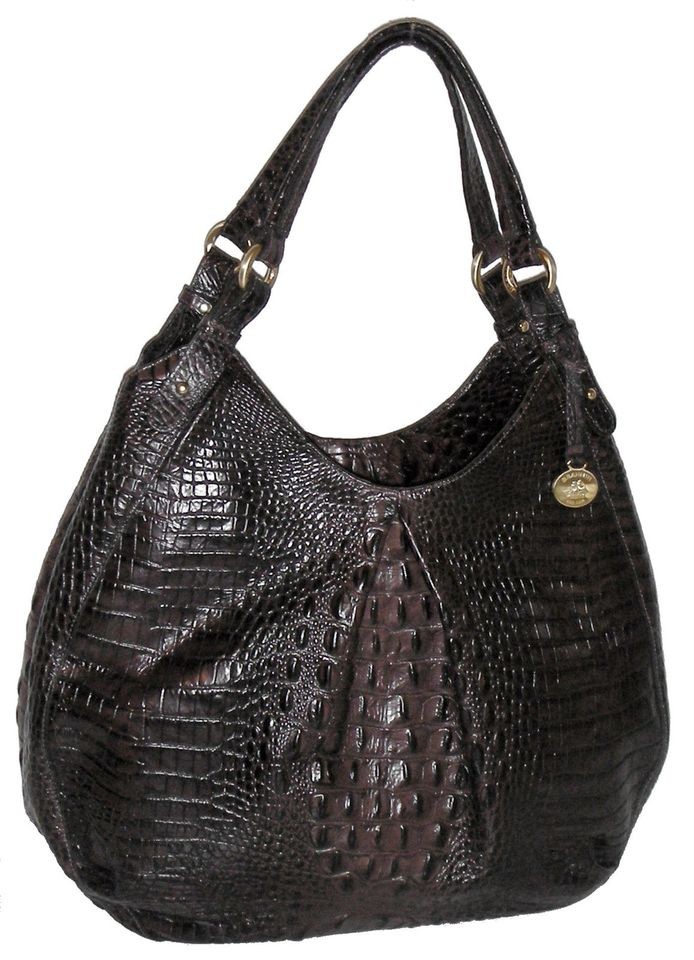 BRAHMIN ANNE TRUFFLE MELBOURNE CROC EMBOSSED LEATHER XL HOBO SHOULDER 