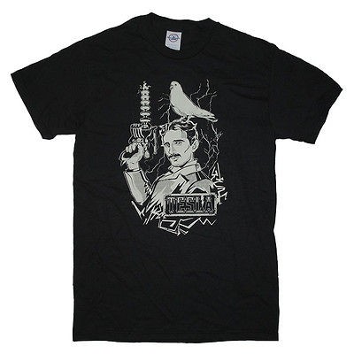 Steampunk Scifi Nikola Tesla Coil Ray Gun White Pigeon Mens Black T 