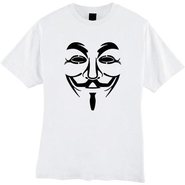 FOR VENDETTA Anonymous Guy Fawkes White T Shirt S M L XL 2XL