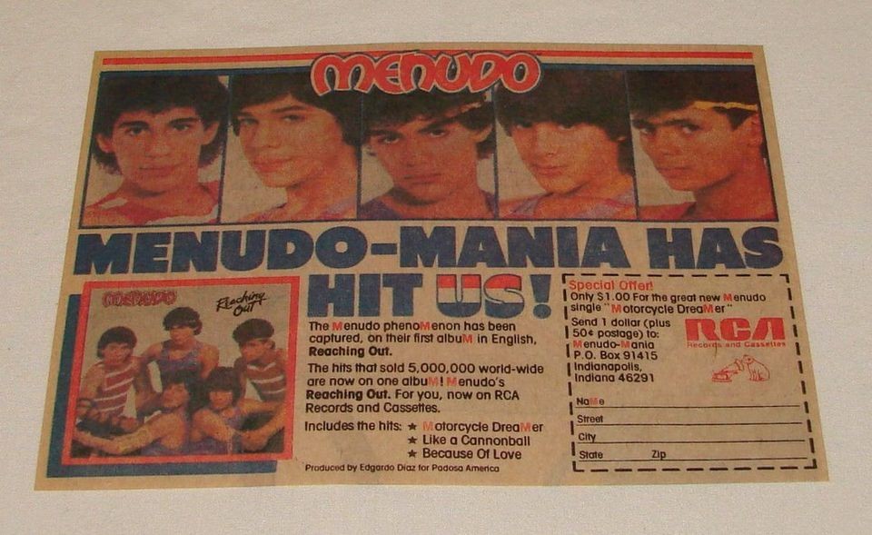 1984 MENUDO Reaching Out newsprint ad ~ Ricky Martin