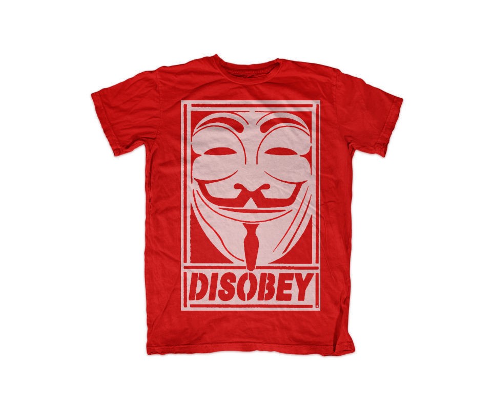 for Vendetta Anonymous t shirt disobey all sizes small medium large 