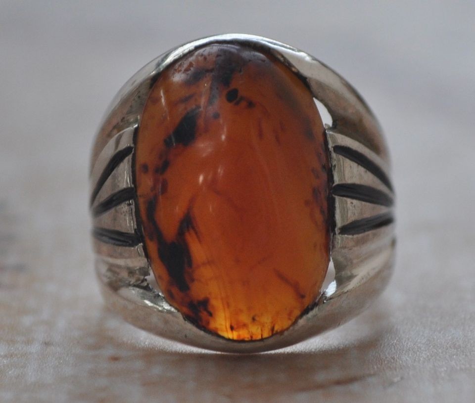 Silver agate aqiq aqeeq Men Ring Middle Eastern yemen ​yemeni